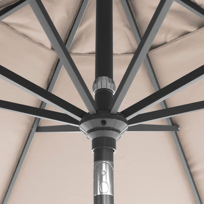 California Umbrella 12-Year-Non-Fading, 9Ft Premium Sunbrella Patio Umbrella, Hand-Crank, Button-Tilt, Gray Frame, Taupe Fabric