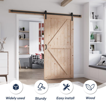 FREDBECK 40in x 84in Wood Barn Door with 7FT Barn Door Hardware Kit Included K Shape Solid Spruce Panel Need to Assembly