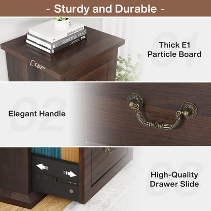Tribesigns 4-Drawer File Cabinet, Vertical Wood Filing Cabinet for A4/Letter Size, Tall Office Drawer Chest, Rustic Storage Organizer Unit for Home Office, Dark Walnut