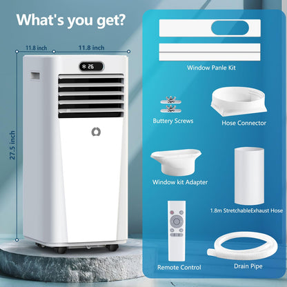 Portable Air Conditioners,10,000 BTU 3-in-1 Portable AC unit for Rooms up to 450 Sq. Ft, Featuring 24H Timer, Smart Sleep Mode, Window Kits Included, Perfect for Bedrooms, Kitchens, and Apartments