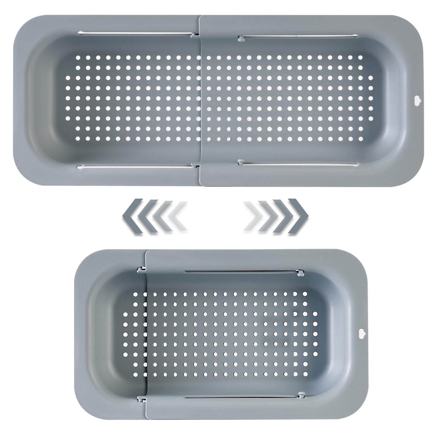 YUNKWONG Extendable Sink Colander Strainer Basket - Wash Vegetables and Fruits, Drain Cooked Pasta and Dry Dishes - Adjustable Over the Sink Colander Collapsible Drainer Basket -Gray