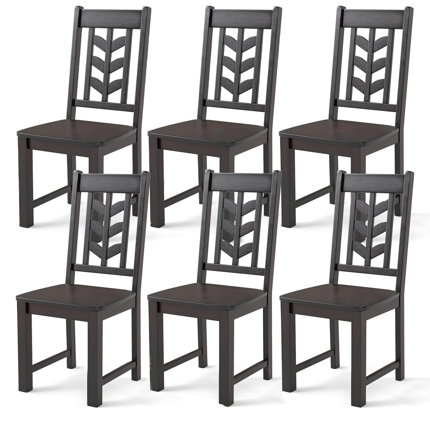 NAFORT Solid Wood Dining Chairs Set of 6, Brown Kitchen Table Chair with Max Load of 430 Lbs, High Chevron Back Dining Room Chairs for Dining Table in Kitchen and Dining, Home Office, Restaurant
