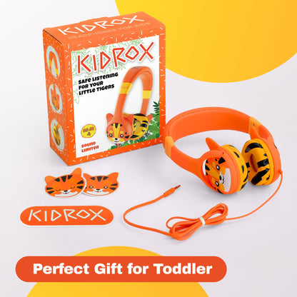 Kidrox Wired Toddler Headphones for 1-7 Years Old — 85dB Volume Limited Baby Headphones for Plane and Car Travel — Children Headset for Airplane, iPad and Tablet, Kids Headphone with Cord for Children