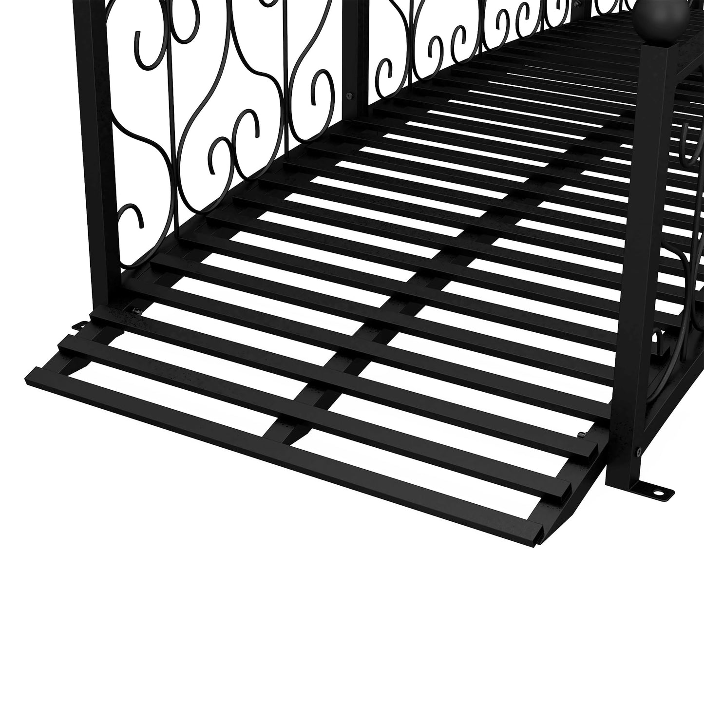 Outsunny 7' Metal Arch Garden Bridge with Safety Siderails, Decorative Arc Footbridge with Delicate Scrollwork S Motifs for Backyard Creek, Stream, Fish Pond, Black