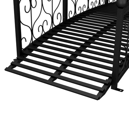 Outsunny 7' Metal Arch Garden Bridge with Safety Siderails, Decorative Arc Footbridge with Delicate Scrollwork S Motifs for Backyard Creek, Stream, Fish Pond, Black