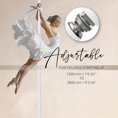 LUPIT POLE Classic G2 Standard Lock - Portable Dance Pole for Home - Spinning & Static Mode - Professional Dancing Pole for Apartment, Club & More - Easy Installation - No Drilling (White, 45 mm)