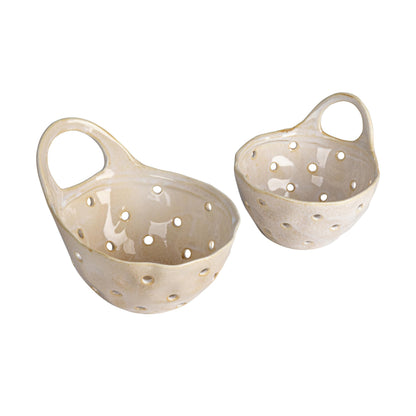 Creative Co-Op Set of 2 Cream Stoneware Colanders