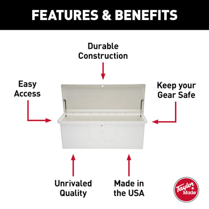 Taylor Made Stow N’ Go Deep Fiberglass Dock Box, Medium (27"H X 72"W X 26"D), White, Smooth Interior Finish, Lockable Latch, Stainless-Steel Hardware - 83554