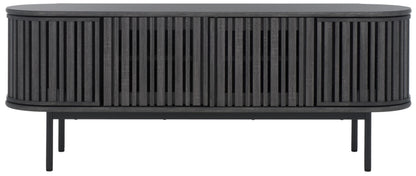 SAFAVIEH Enid TV Stand for up to 65" Flatscreen – Distressed Black, 4 Doors with Interior Storage, Cabinet Style Entertainment Media Console (MED9639E)
