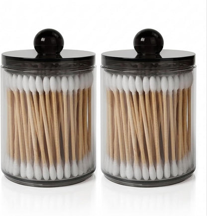 Skiennix 2-Pack Black Plastic Qtip Holder - Stylish Bathroom Vanity Organizer for Cotton Swabs & More