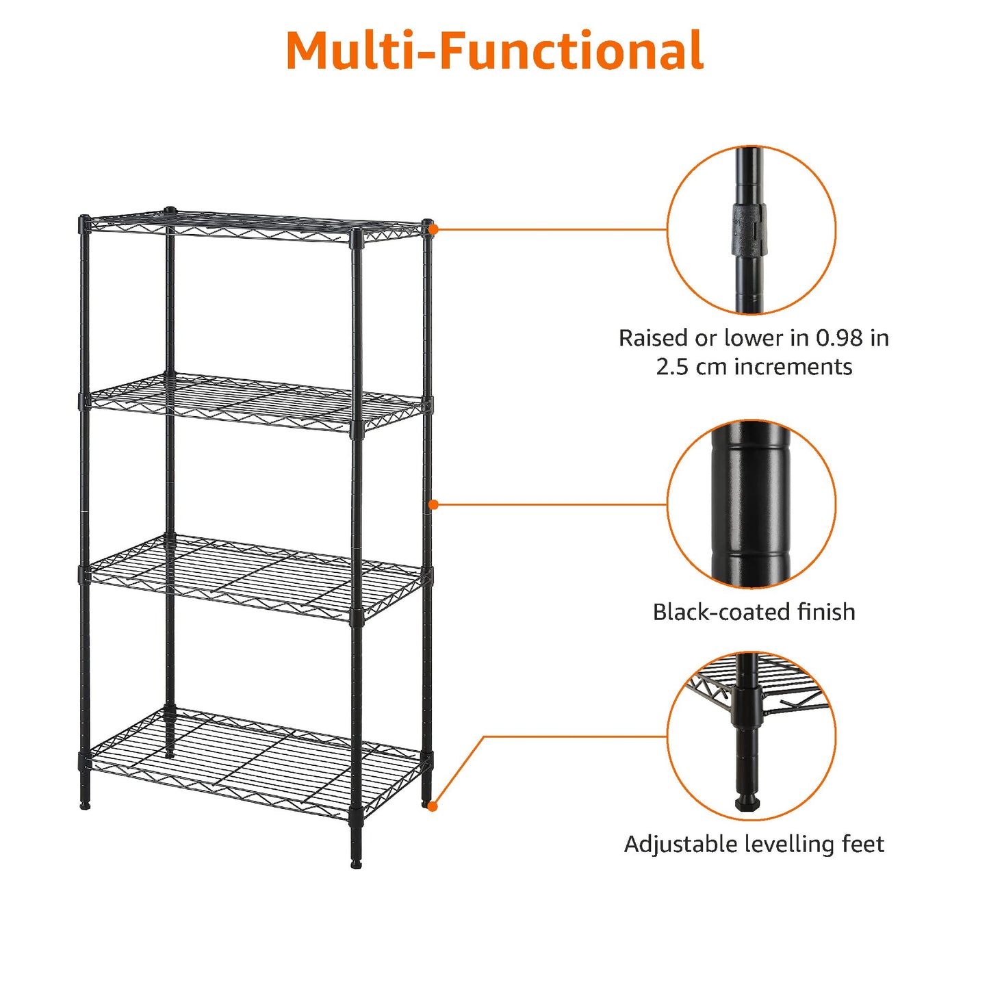 Amazon Basics 4-Shelf Steel Wire Storage Shelves for Garage, Adjustable Metal Shelving Unit, 200 lbs Per Shelf, 23.2" W x 48" H x 13.4" D, Black
