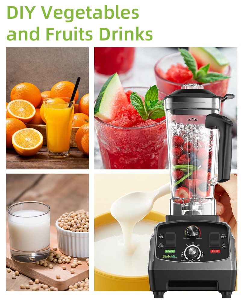 BioloMix Professional Smoothie Blender - 2200 Watt Motor, 68 Oz Large Capacity, High Speed Blender for Shakes, Smoothies, Ice Crushing, Frozen Fruits (with Extra Parts)
