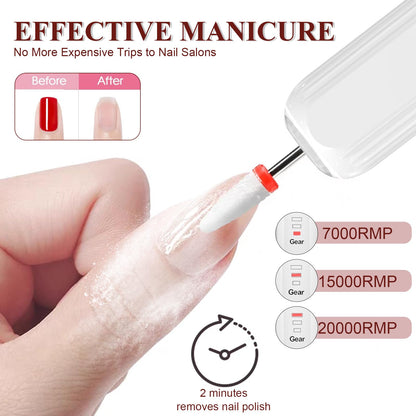 Professional Nail Drill Set, 2,0000 RPM Electric Nail File with 12 Grinding Head & 100Pcs Sanding Bands for Acrylic Gel Nails, Manicure and Polishing (Beige)