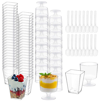 UrbanRoots 300 Pack Clear Plastic Dessert Cups(5 oz),Disposable Parfait Cups For Pudding, Fruit and Ice Cream,Mini Shooter Cups With Spoons For Party,appetizer cups