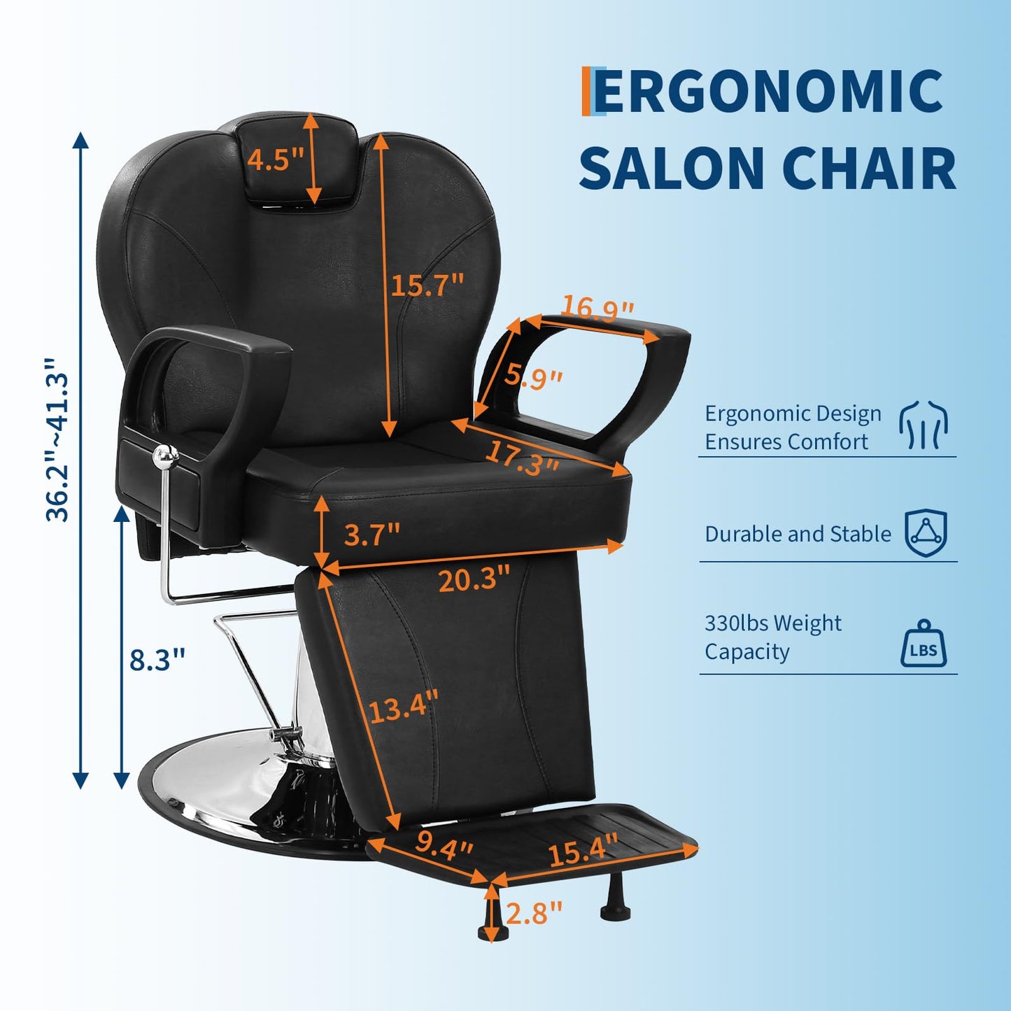 GarveeLife Heavy Duty Barber Chair for Hair Stylist, 360° Swivel Hydraulic Reclining Salon Chair with Adjustable Headrest & Pump, Shampoo Chair for Beauty Spa & Tattoo Artists, Max Load 330 Lbs