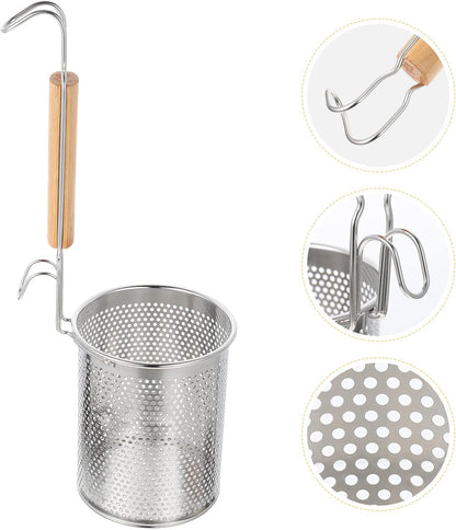 2 Pieces Pasta Strainer, Stainless Steel Mesh Spider Strainer, Basket Fine Mesh Spider Basket with Wooden Handle Good For Boiling Food Spaghetti Dumpling