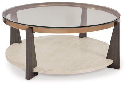 Signature Design by Ashley Frazwa Round Glasstop Coffee Table, Gray/Brown/Gold