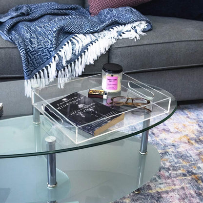 Isaac Jacobs Clear Acrylic Serving Tray (11x17) with Cutout Handles, Spill-Proof, Stackable Organizer