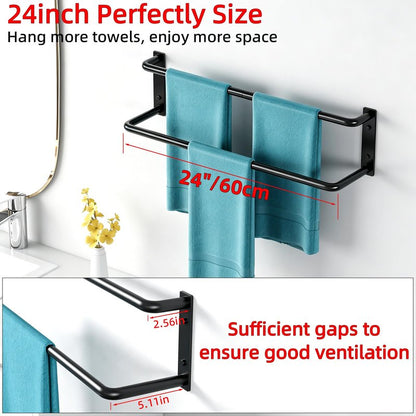 24 Inch Double Towel Bar, Towel Rack for Bathroom Wall Mounted, Stainless Steel Towel Holder, Double Towel Rod Towel Rail Hanger for Wall, Modern Home Decor Hand Towel Holder, Matte Black