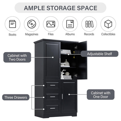 62.2" Wide Storage Cabinet Pantry Cupboard with Doors and Drawers for Home Kitchen, Bathroom and Living Room, Adjustable Shelf, Black