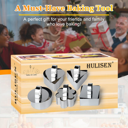HULISEN Set of 5 Cake Ring Mold, Stainless Steel 3” Dessert Food Molds with Pushers, Food Cooking Rings for Tuna Tartare, Pancake, Rice