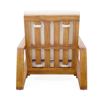 Christopher Knight Home Smeb Lounge Chair Outdoor with Cushions, Acacia Wood Adirondack Chair, Slatted Design Side Chair, Extra Seating for Balcony Backyard Poolside Garden, Teak + Beige