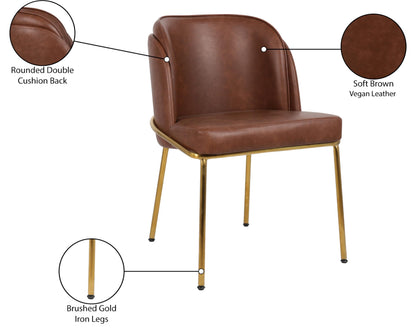 Meridian Furniture 882Brown-C Jagger Collection Modern | Contemporary Dining Chair, Soft Brown Vegan Leather, Brushed Iron Legs, Rounded Double Cushion Back, 22" W x 23" D x 31" H, Brown, Set of 2