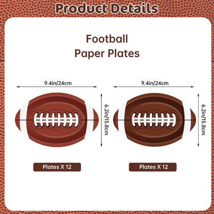 24 Pcs Football Plates - Rugby Shape Design Paper Plate, Disposable Dinner Dessert Paper Plates Tableware Set for Football Party Supplies Birthday Game day Tailgate Party Decorations Table Decor