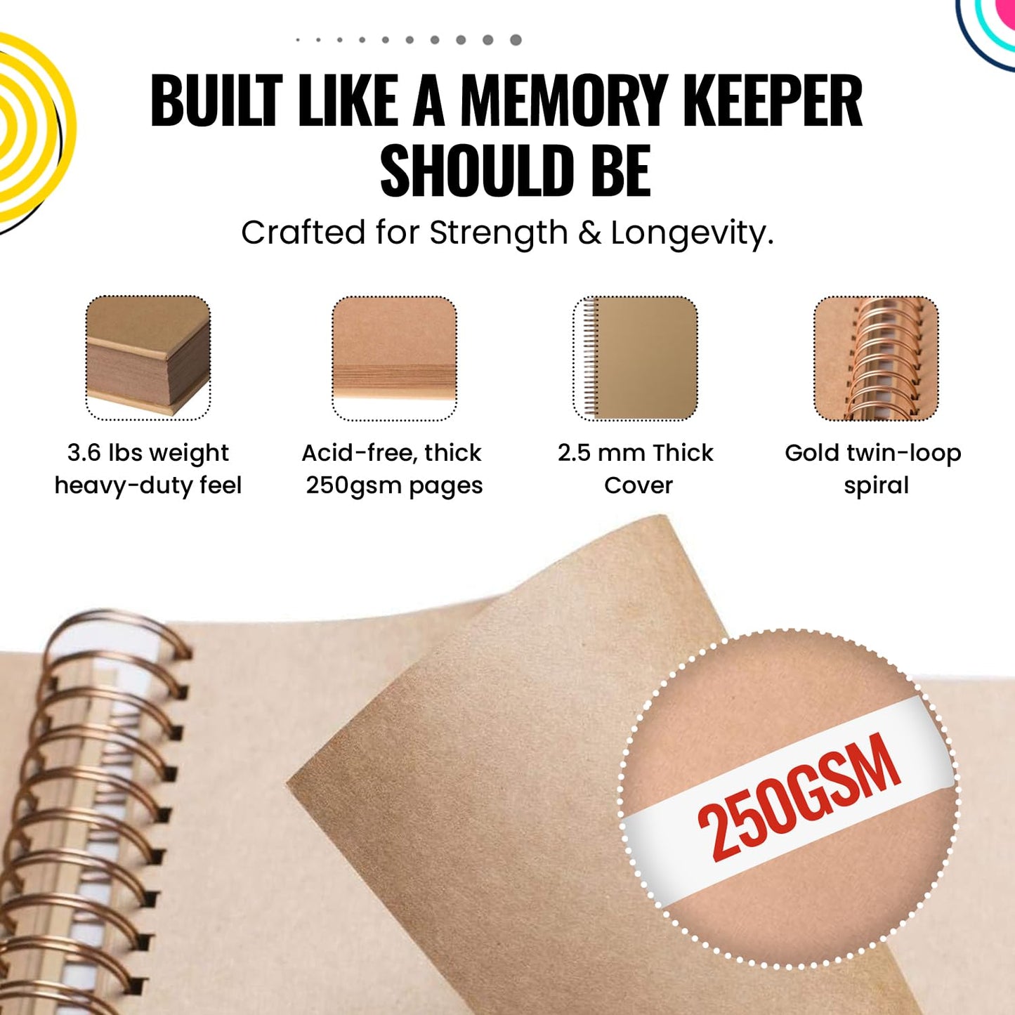 Modern Shop Scrapbook Album | Extra Thick Kraft Paper with Hardcover - 12 x 12 250 gsm, 50 sheet