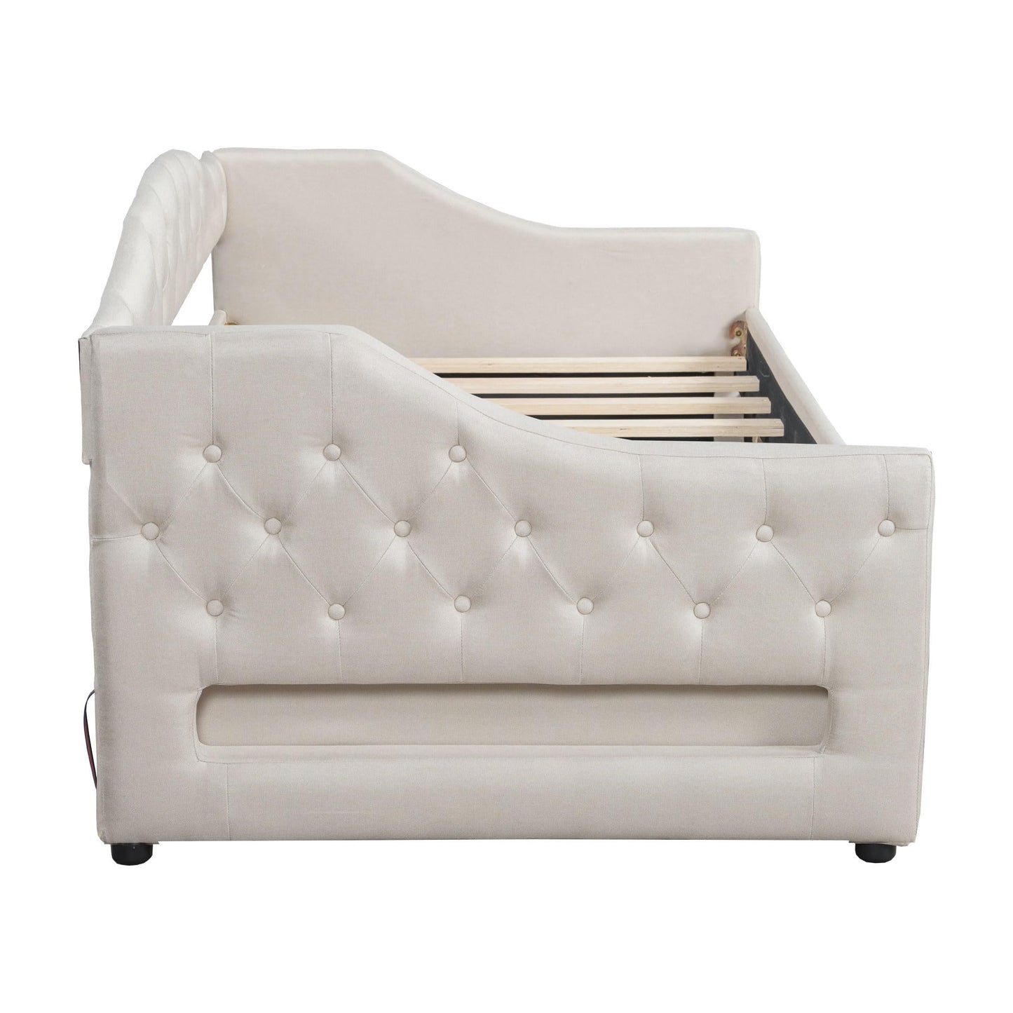 Ball & Cast Twin XL Size Daybed with Storage Drawers and LED Light, Linen Upholstered Day Bed Frame with Solid Wood Slats for Guest Room,Apartment,No Spring Box Needed, Easy Assembly,Beige
