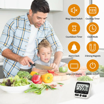 2 Pack Digital Kitchen Timer NKOVE 24 Hour Clock and Alarm Function with Silent or Alarm Manual Switching Count UP or Down and Memory Function Black