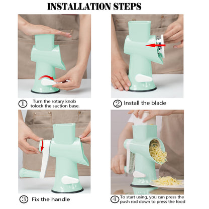 Cheese Grater with Handle,Multifunctional Rotary Cheese Grater,Kitchen Cheese Shredder Can Easily Chop Vegetables,Potatoes,Carrots,Etc.The Suction Cup is Stable and Easy to Clean (light green)