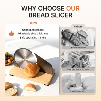Upgraded Manual Bread Slicer for Homemade Sourdough Bread Adjustable Thickness& Evenly Slicing, Metal Guide, Hand Crank Bread Slicer with Scale Line & Suction Base,Sharp Stainless Steel Blade