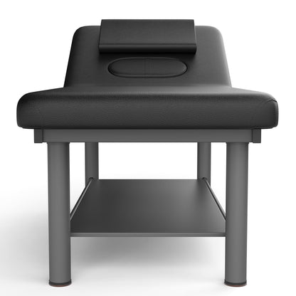 Dolonm Heavy Duty Professional Stationary Massage Bed with Backrest for Treatment Table Physical Therapy Table Spa Facial Bed, 31.5in Wide Table, Metal Frame PU Leather, Black Integral Structure