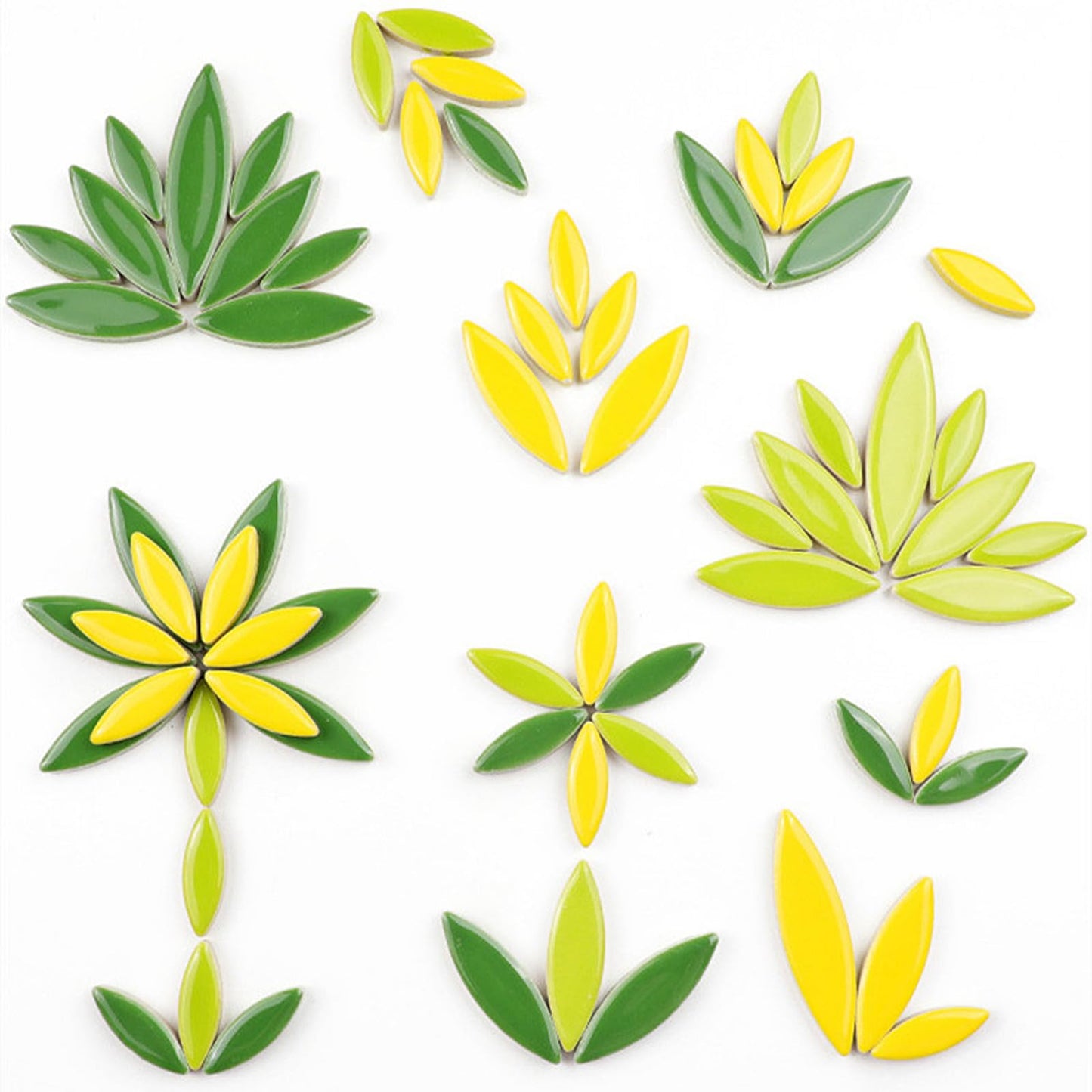 1.1lb Ceramic Mosaic Tiles for Crafts, Leaf Mosaic Pieces Porcelain Mosaic Tiles for Mosaic DIY, Stained Ceramics Supplies (Yellow)