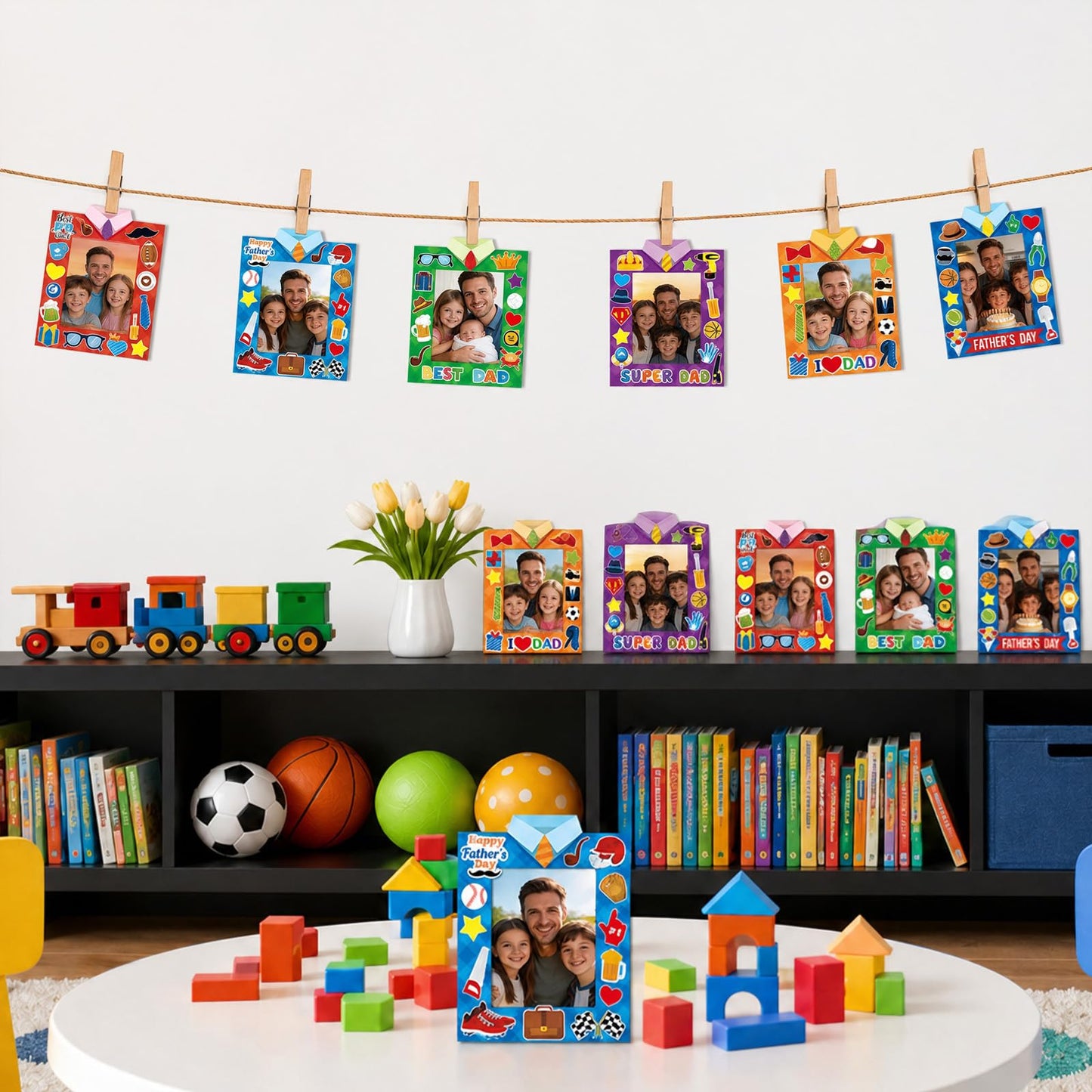 30 Packs Father's Day Picture Frame Craft with Sticker Happy Fathers Day DIY Craft Art Fathers paper photo frame Personalized Gifts for Father Dad Party Decoration Favor Home Classroom Game Activities