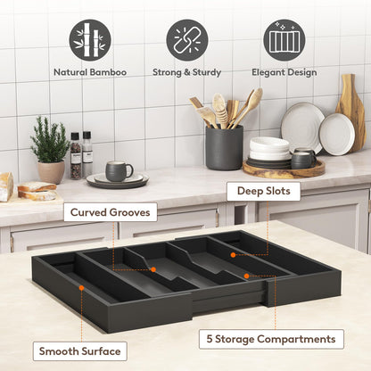 Lifewit Utensil Organizer for Kitchen Drawer, Expandable 13 to 22.4 Inches Wide, Adjustable Cooking Silverware Tray, Bamboo Cutlery Flatware Holder, Spatula Tools and Gadgets Storage Divider, Natural