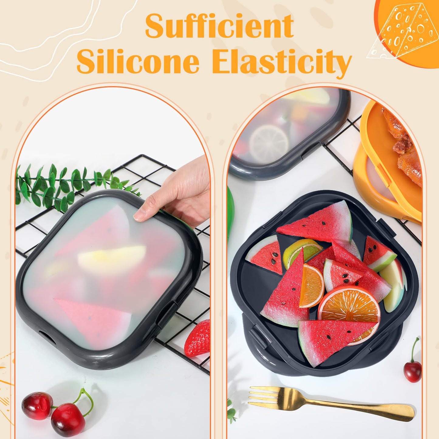 Nuogo 4 Pcs Silicone Fruit Storage Box Anti-oxidation Avocado Saver Storage Tomato Pod Vegetable Saver Reusable for Fridge Garlic Lemons Potatoes (Black,7.9 x 7.9 x 1.4 Inches)