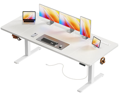 Huuger 71 X 30 Inch Electric Standing Desk with Power Outlets and USB-C Port, Height Adjustable Desk, Sit Stand Desk for Home Office, Computer & Gaming Desk with 4 Presets, Stable Steel Frame, White