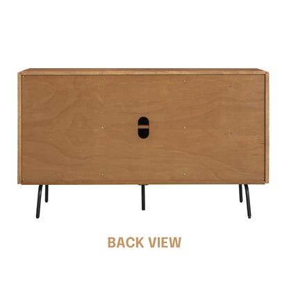 NTC MOSSIC Modern Sideboard with 3 Doors, Natural Rattan Storage Cabinet, Buffet with Metal Legs, Boho Accent Cabinet for Living Room, and Entryway, Effortless Assembly, Teak Look