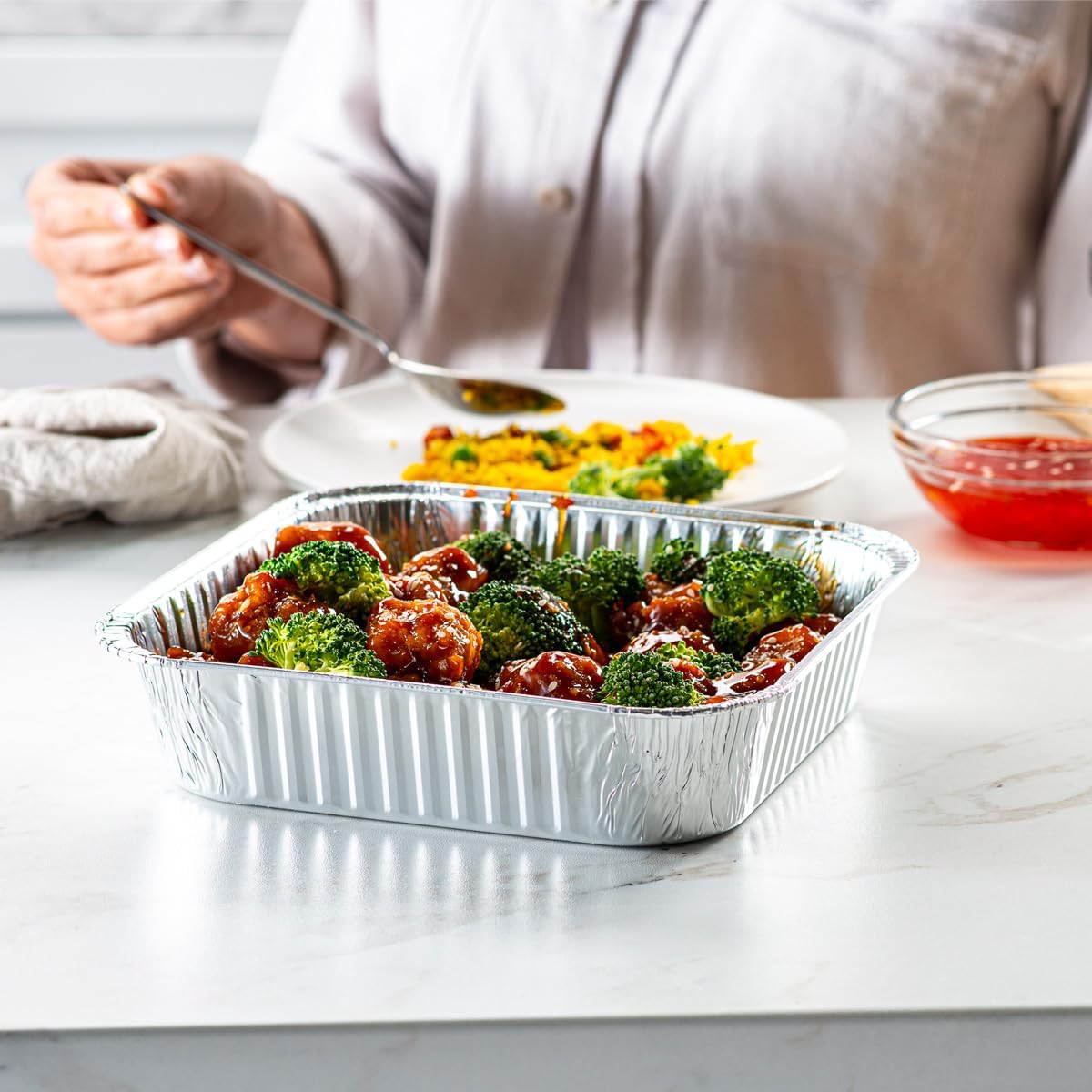 GUSTO 25 Sets 8-Inch Square Foil Pans with Lids, Disposable Containers for Baking, Cooking, Storing