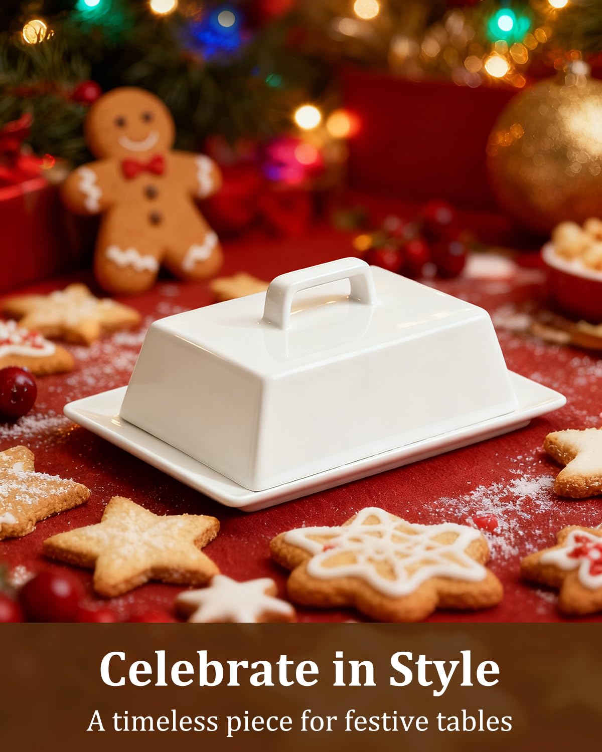 Yedio Large Butter Dish with Lid for Countertop, Porcelain Butter Keeper with Cover and Knife, Butter Holder Tray for 2 Sticks East Coast/West Coast/European Style Butter