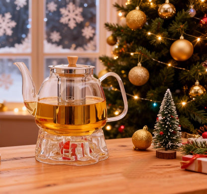 CNGLASS Glass Teapot with Infuser(37.5oz),Clear Tea Kettle with Removable Stainless Steel Strainer,Stovetop Safe Glass Teapot for Blooming and Loose Leaf Tea