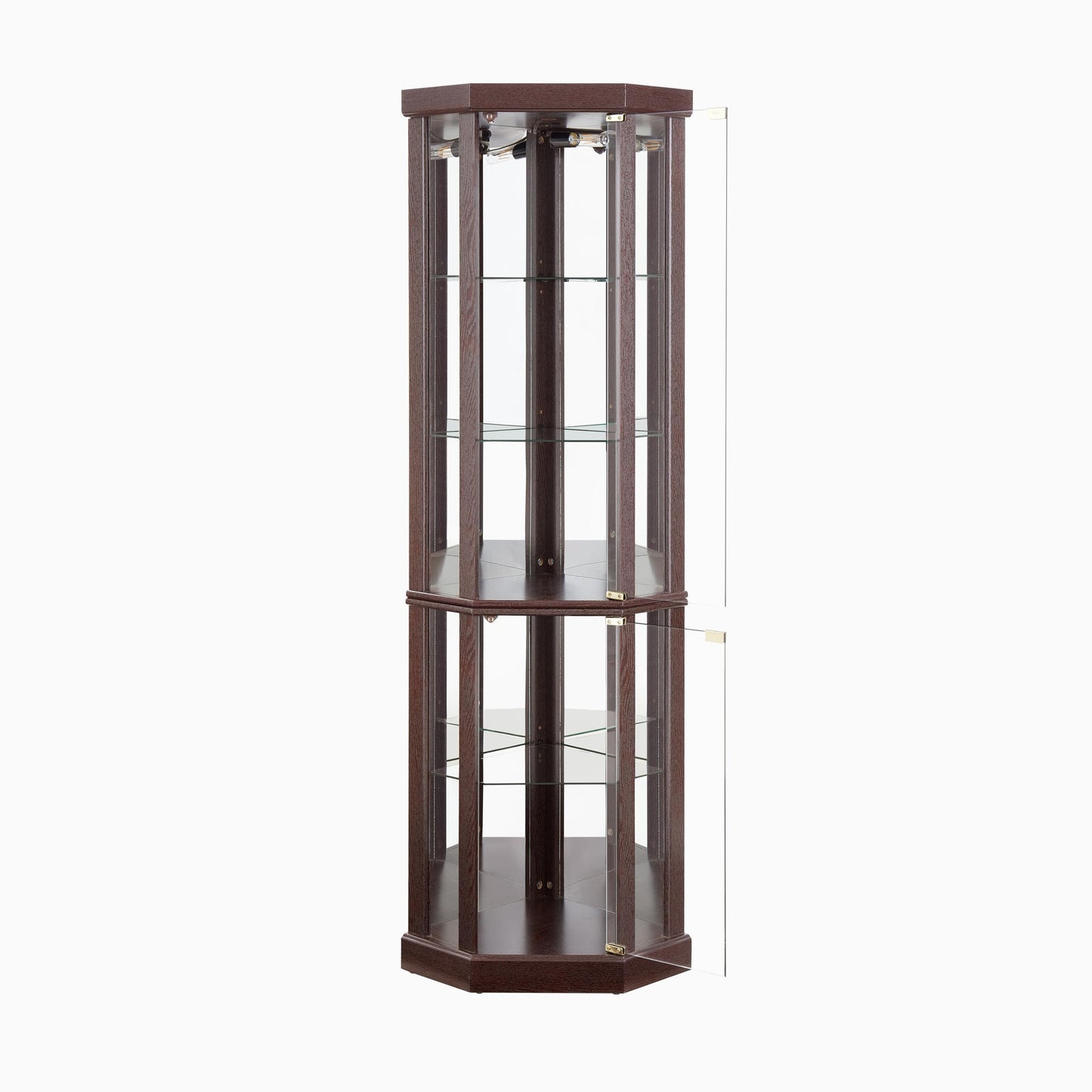TRUNBACK Corner Curio Cabinet, 150lbs Heavy Duty Glass Display Cabinet with Light, 70" Tall 5-Tier Wine Bar China Cabinet with Tempered Glass Doors & Mirrored Back for Collectibles, Dark Cherry