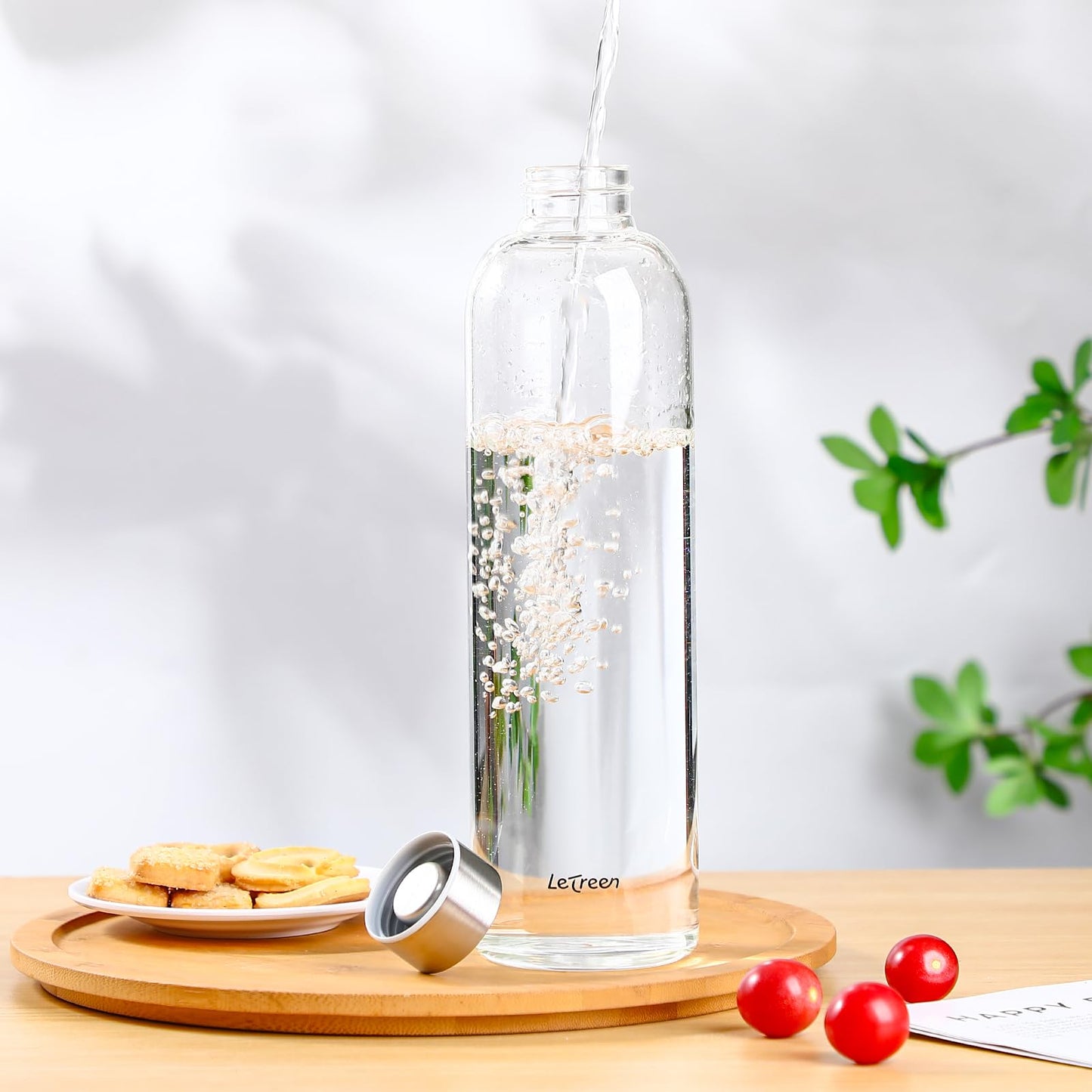 LETREEN Glass Water Bottle 32 oz, Borosilicate Glass Water Bottle with Neoprene Sleeve, BPA-Free Leak Proof Reusable for Hot Cold Drinks, Work, Gym, Home, Sport, Dark Gray