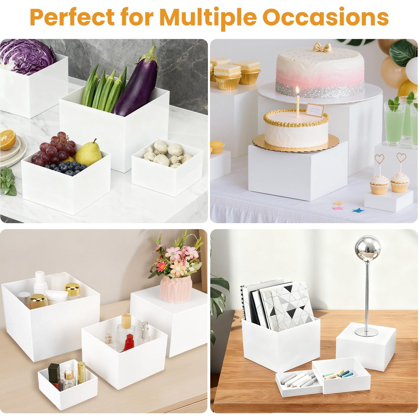6PCS Buffet Risers，Large Food Risers for Buffet Table, Dessert Table Display Set,Food Stands for Display Party，Collectibles Jewelry Display Stand, Acrylic Cube Boxes big size(8"-7"-6"-5"-4"-3")
