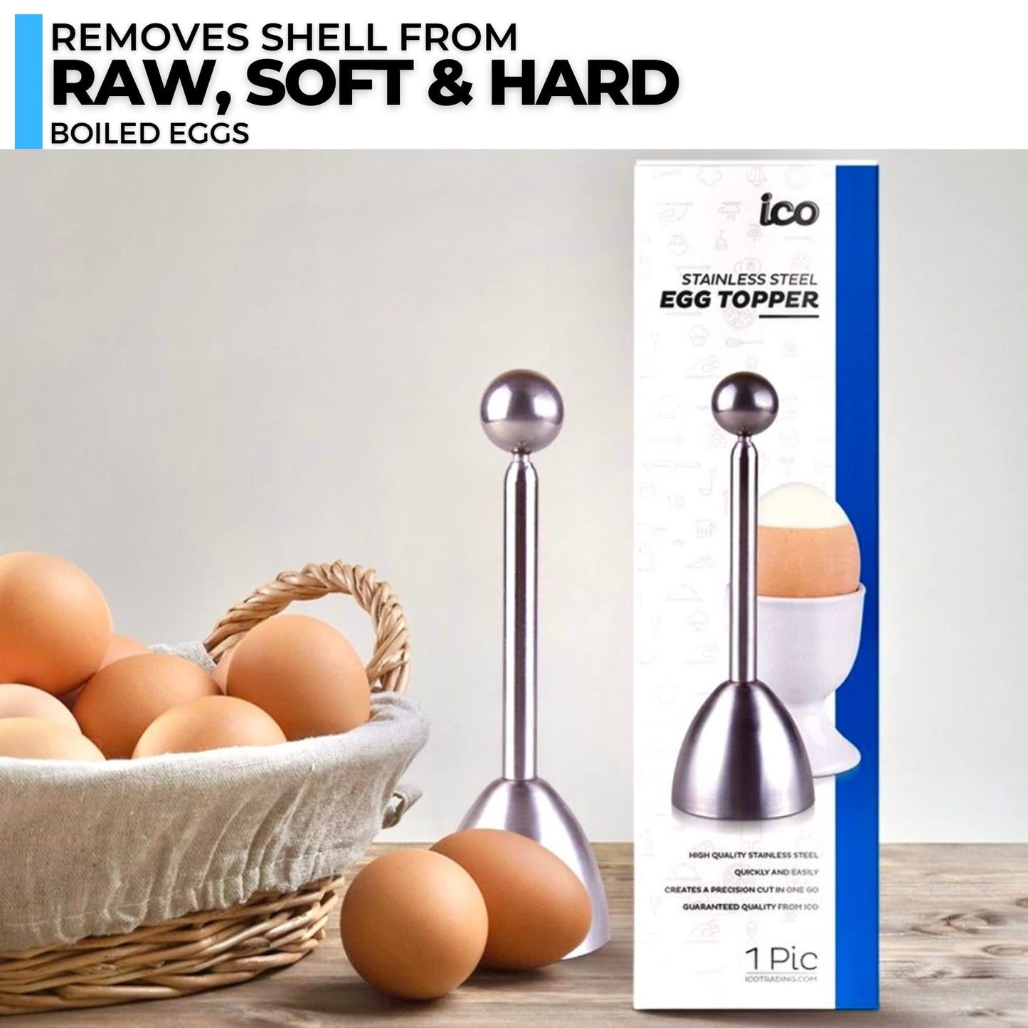 ICO Stainless Steel Egg Toppers - Perfect Opener for Soft & Hard Boiled Eggs - Pack of 2