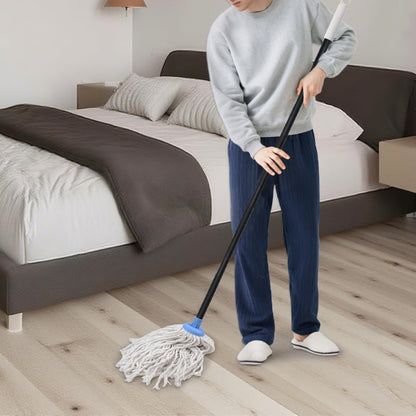 Indoor Mop for Floor Cleaning - Cotton Mops for Floor Cleaning, Regular Mop for Floors, 49-inch Simple Mops for Cleaning Living Rooms, Bathrooms, and Kitchens. (White&Blue)