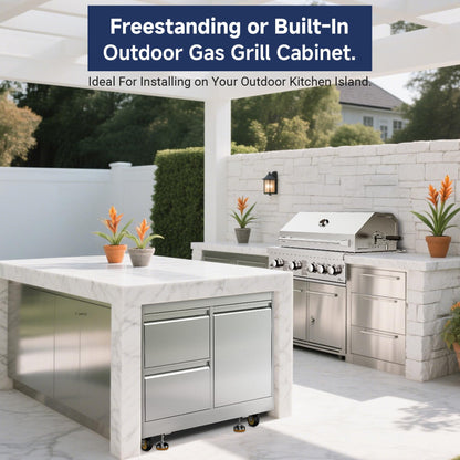 BODEGA Outdoor Stainless-Steel Kitchen Drawers Cabinet For Built-in BBQ Grill .Stainless-Steel outdoor kitchen grill cabinet with 2 Drawers and Propane Tank Storage,(Fits 30"-MK04SS304 Propane Grill).