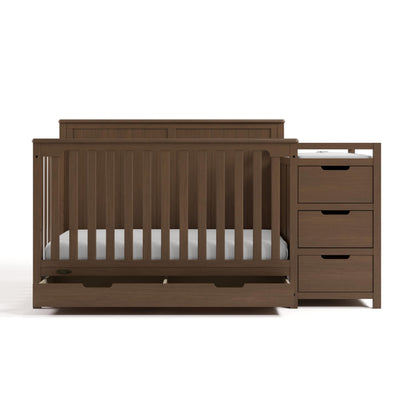 Graco Hadley 5-in-1 Convertible Crib & Changer – GREENGUARD Gold Certified, Fits Standard Crib Mattress, Converts to Toddler Bed and Full Bed, 4 Adjustable Mattress Heights (Hazelnut)